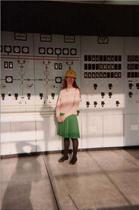 Picture of Annabel at the control panel of a nuclear reactor